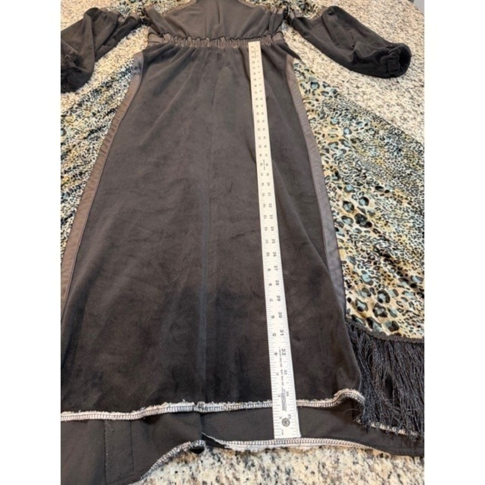 Gothic Black Velvet Maxi Dress Leopard Panels Fringe Renaissance Boho Womens SM - Picture 12 of 13